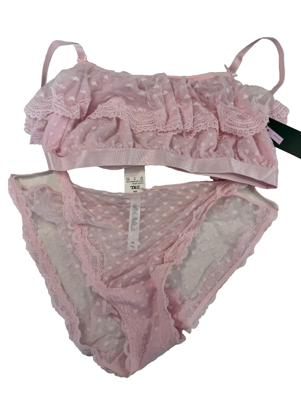 Wild Fable Women's Heart Lace Bralette & Cheeky Set Light Pink Size XL NWT